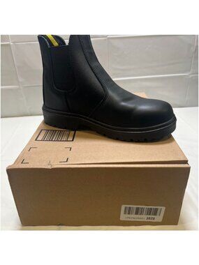 Shamtch Black Leather Slip-On Safety Work Boots Size 9 NEW